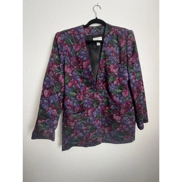 Christian Dior Separates Vintage Wool Floral Blazer Purple Magenta Size 14 y2k - Picture 2 of 8